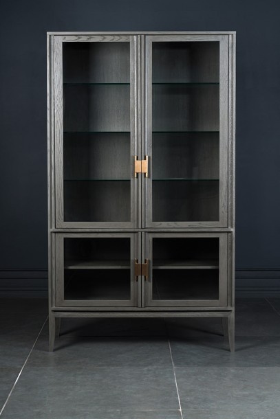 City Showcase with 2 Glass Doors (Color: Oak gray (veneer))
