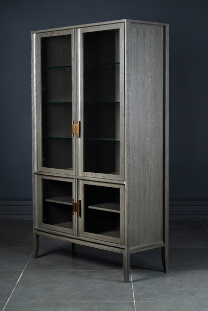 City Showcase with 2 Glass Doors (Color: Oak gray (veneer))
