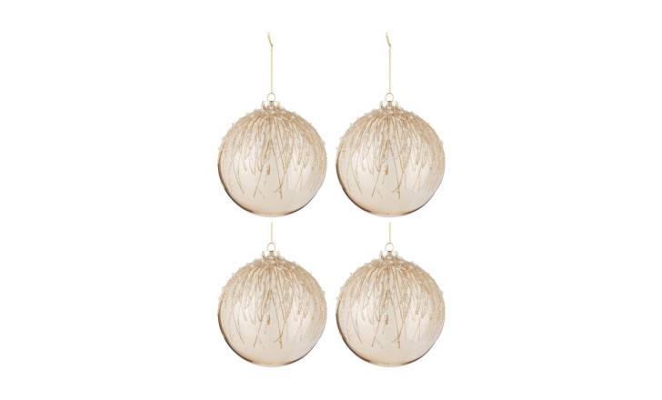 Christmas Baubles Pearls Glitter Gold Large Box Of 4