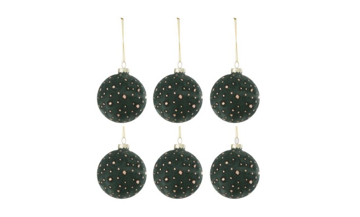 Christmas Baubles Dots Velvet Green/Gold Box Of 6