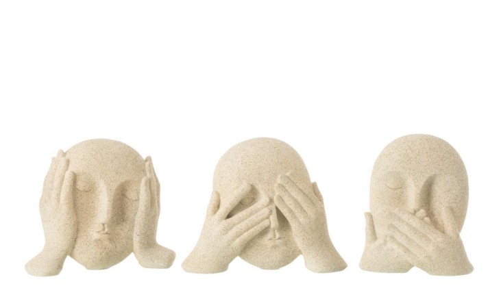 Face Figurine See/Hear/Speak Beige, Assortment Of 3