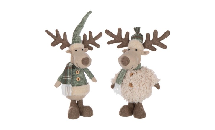 Moose Figurine White/Green, Assortment Of 2