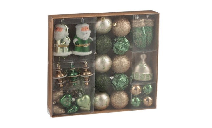 Christmas Baubles Treasure Box Plastic Mint Green/Ecru, Box Of 45