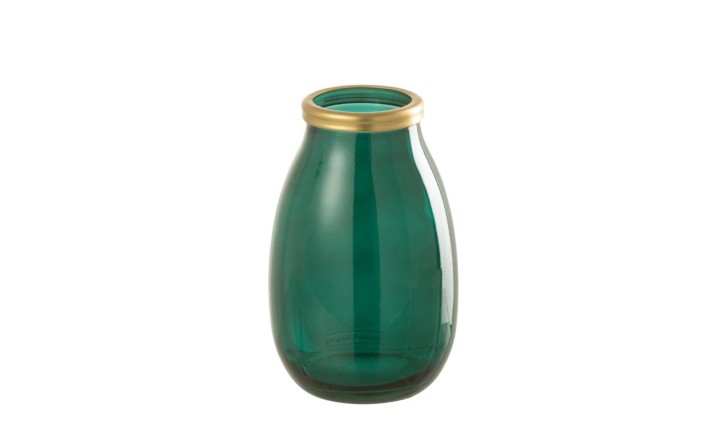 Vase Gold Rim Green Glass S