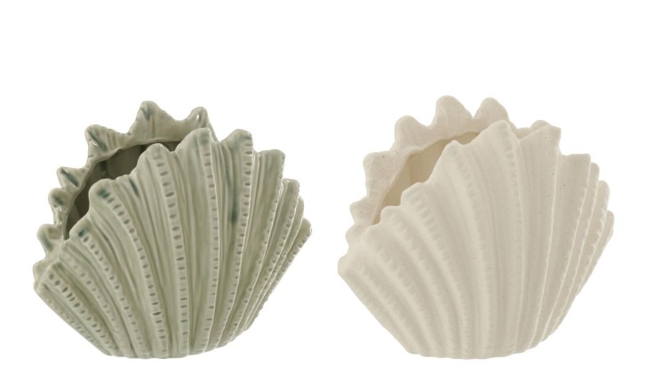 Shell Vase White/Olive L Assortment Of 2