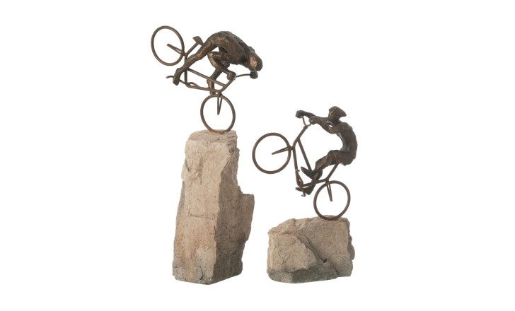 Cyclist On Rock Figure (25x15x46cm), Set Of 2