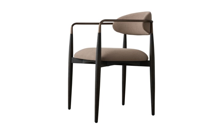 Bradley Dining Chair Dark with Armrests (Linen Latte)