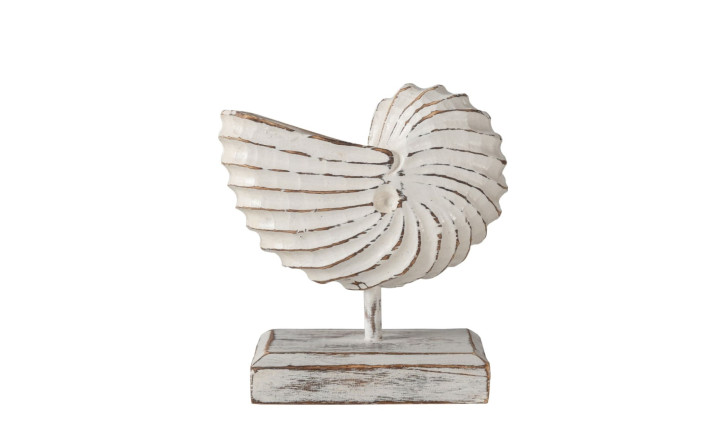Wooden Decoration Motive Seashell White Medium