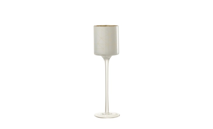 Tealight Holder Milano Glass White/Gold On Foot S