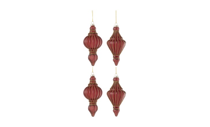 Christmas Bauble 2+2 Drop Ornament Glass Red/Gold Box Of 4