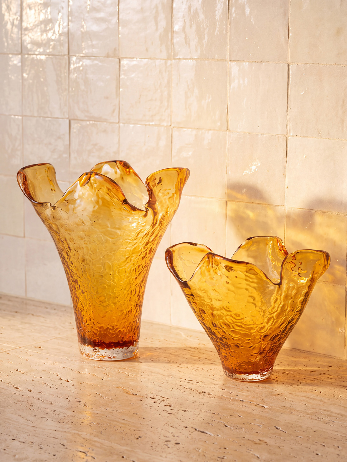 Irregular Vase Caramel in honey glass, from AED 540